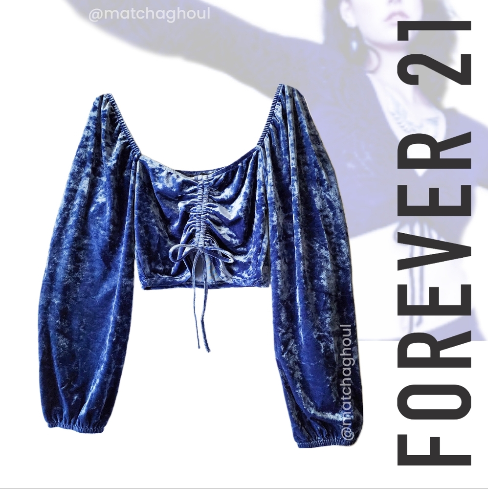 π Blue Velvet Bell Sleeve Top - Picture 1 of 6